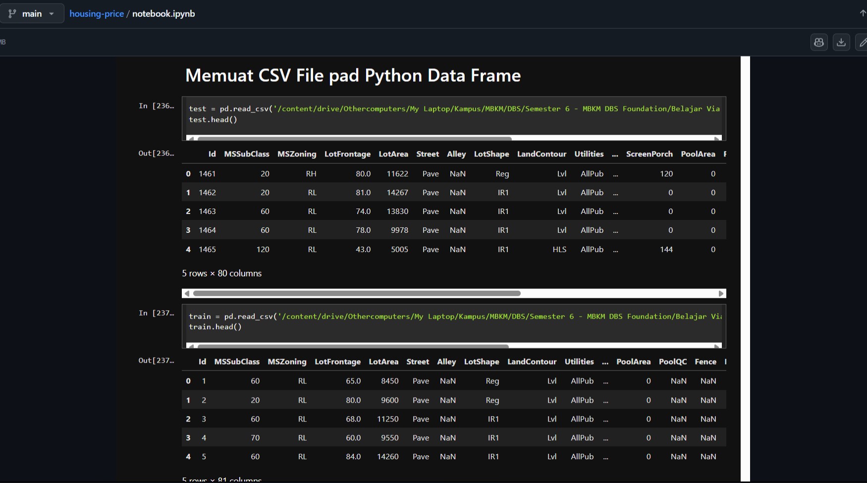 Housing Price Data Screenshot 2